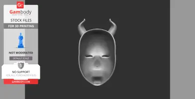 A 3D model of a smooth, featureless mask with two upward-curving horns.