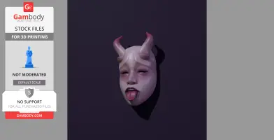 A stylized face with horns, eyes closed, and tongue out. Ideal for 3D printing.