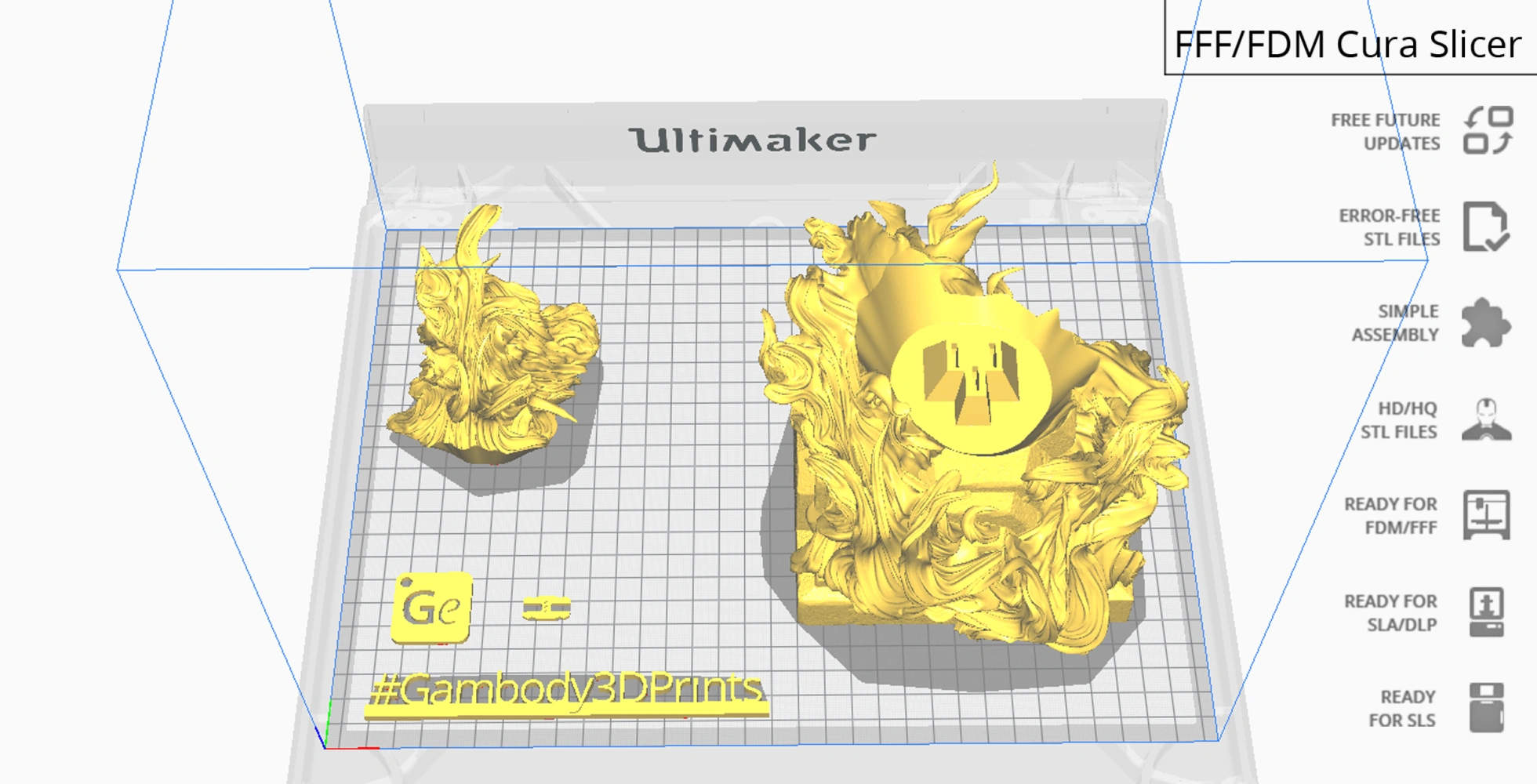 Detailed Balrog bust model in 3D printing software, designed for 3D printing on an Ultimaker printer.