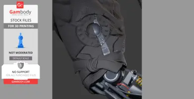 A detailed robotic leg joint with fabric-like material above, designed for a 3D-printed model.