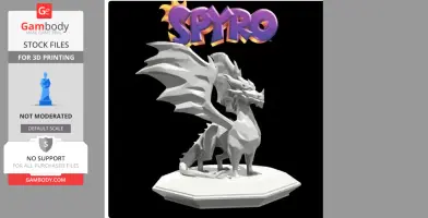 3D model of a dragon with large wings and a spiky tail, standing on a multi-sided base.
