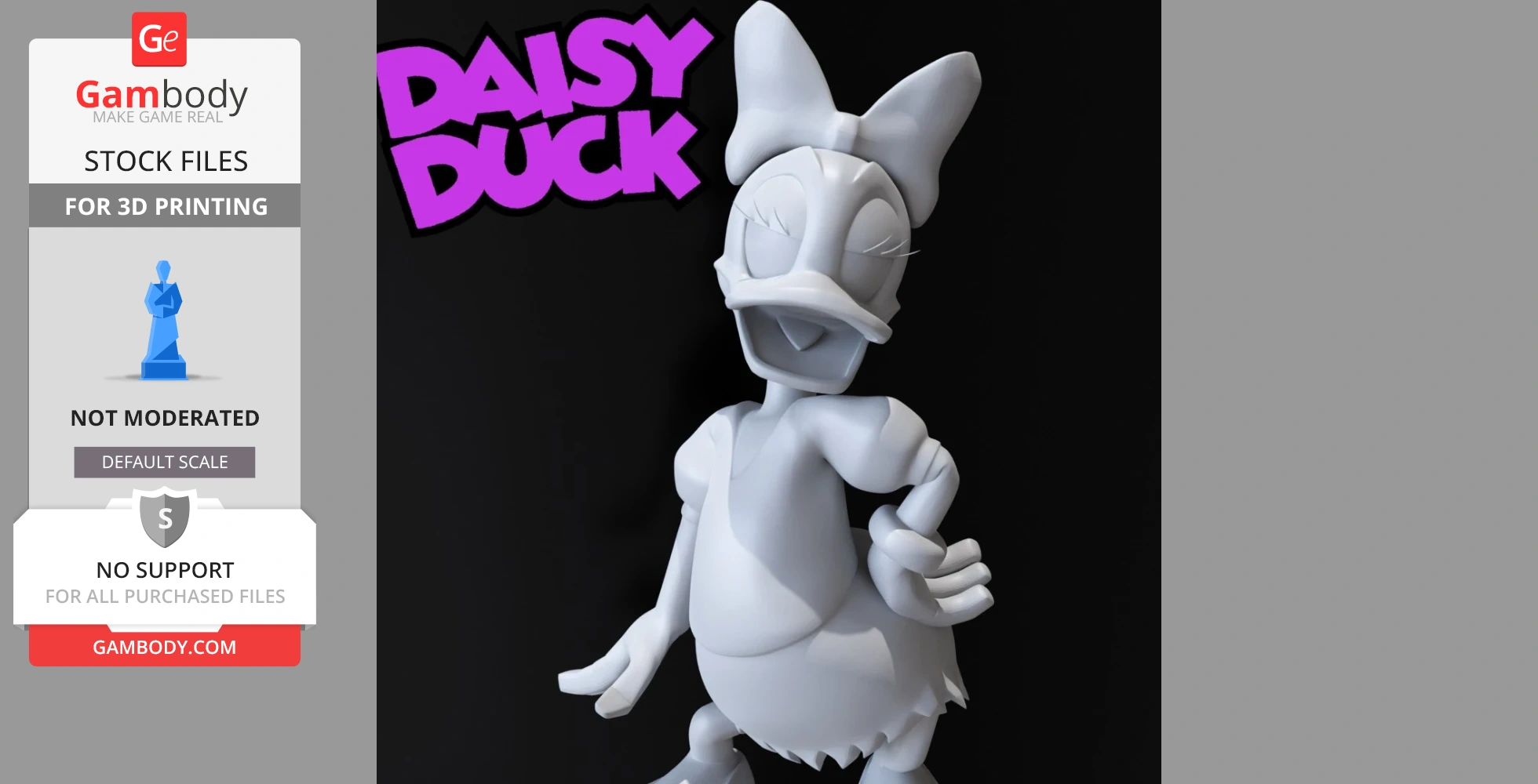 3D model of a cartoon duck character with a large bow, posed playfully for 3D printing.