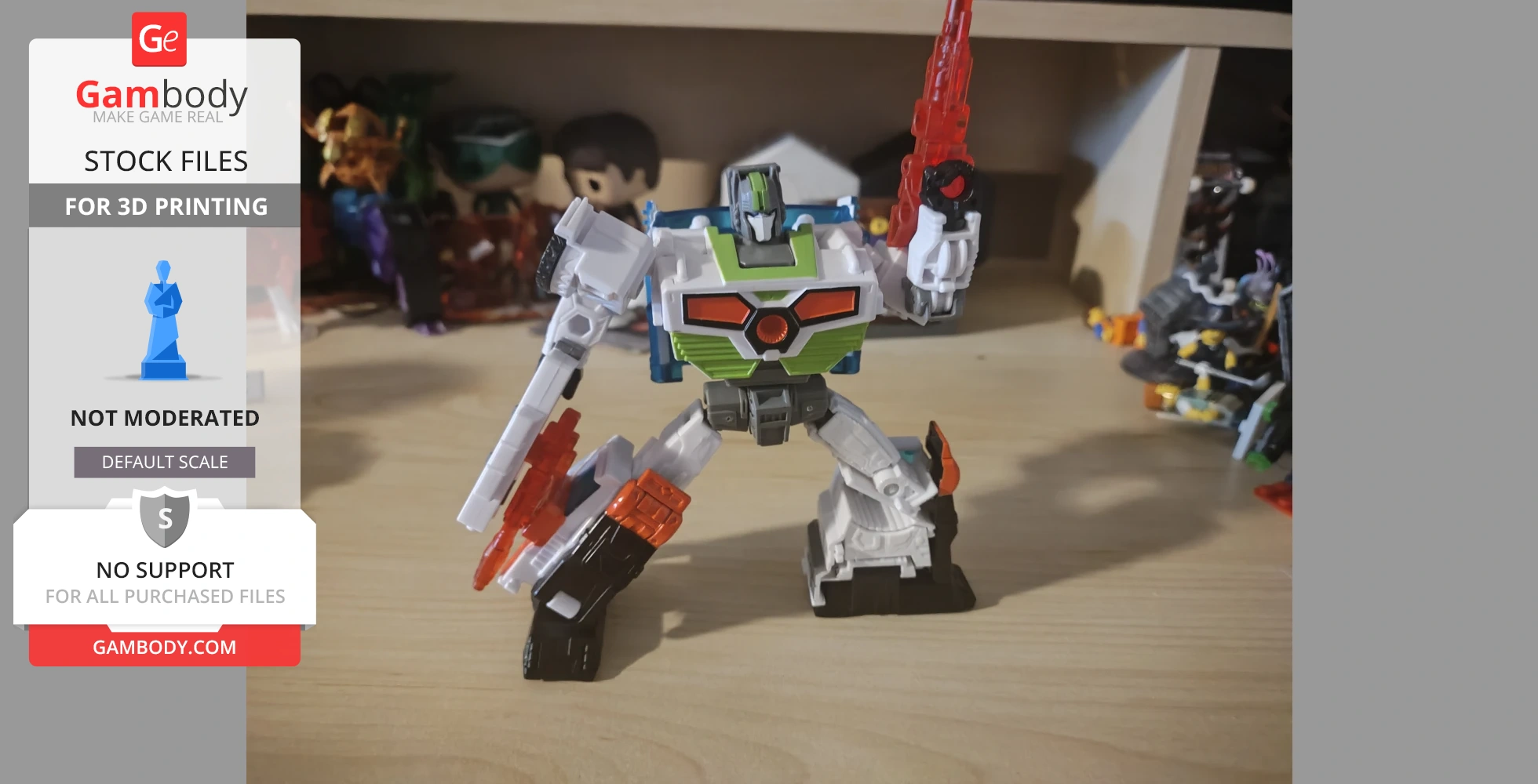 A detailed robot figure in a dynamic pose with vibrant colors, designed for 3D printing.