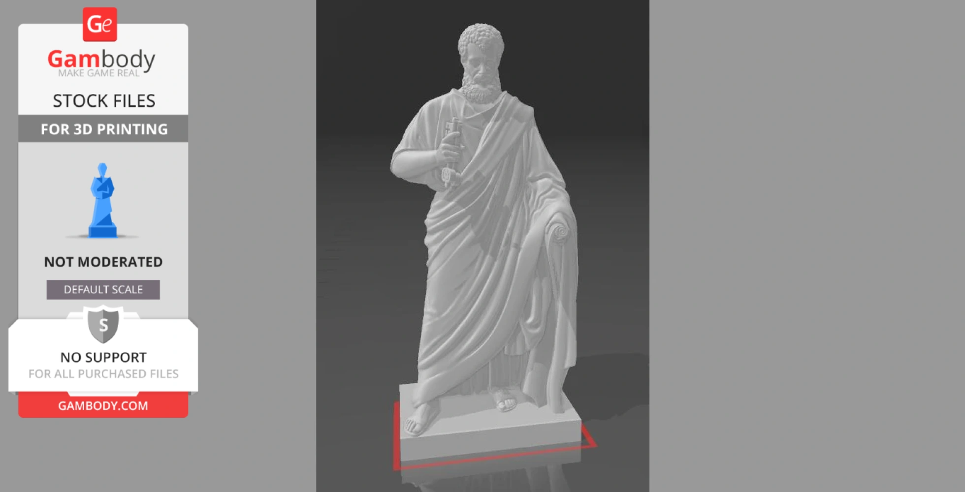 3D model of a bearded figure in robes holding a key and scroll, standing on a pedestal.