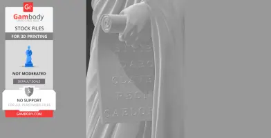 A detailed statue of a figure holding a scroll and inscribed tablet, designed for 3D printing.