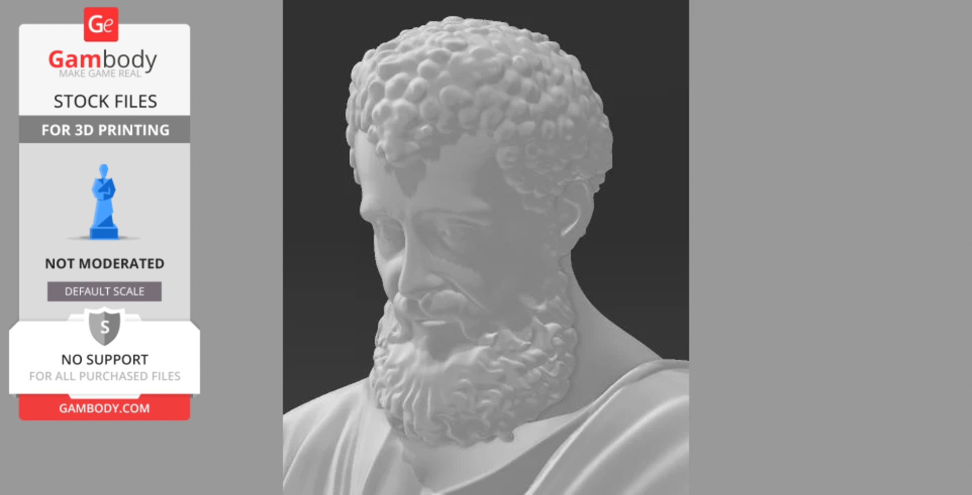 3D model of a bearded man with curly hair and robe, designed for 3D printing.