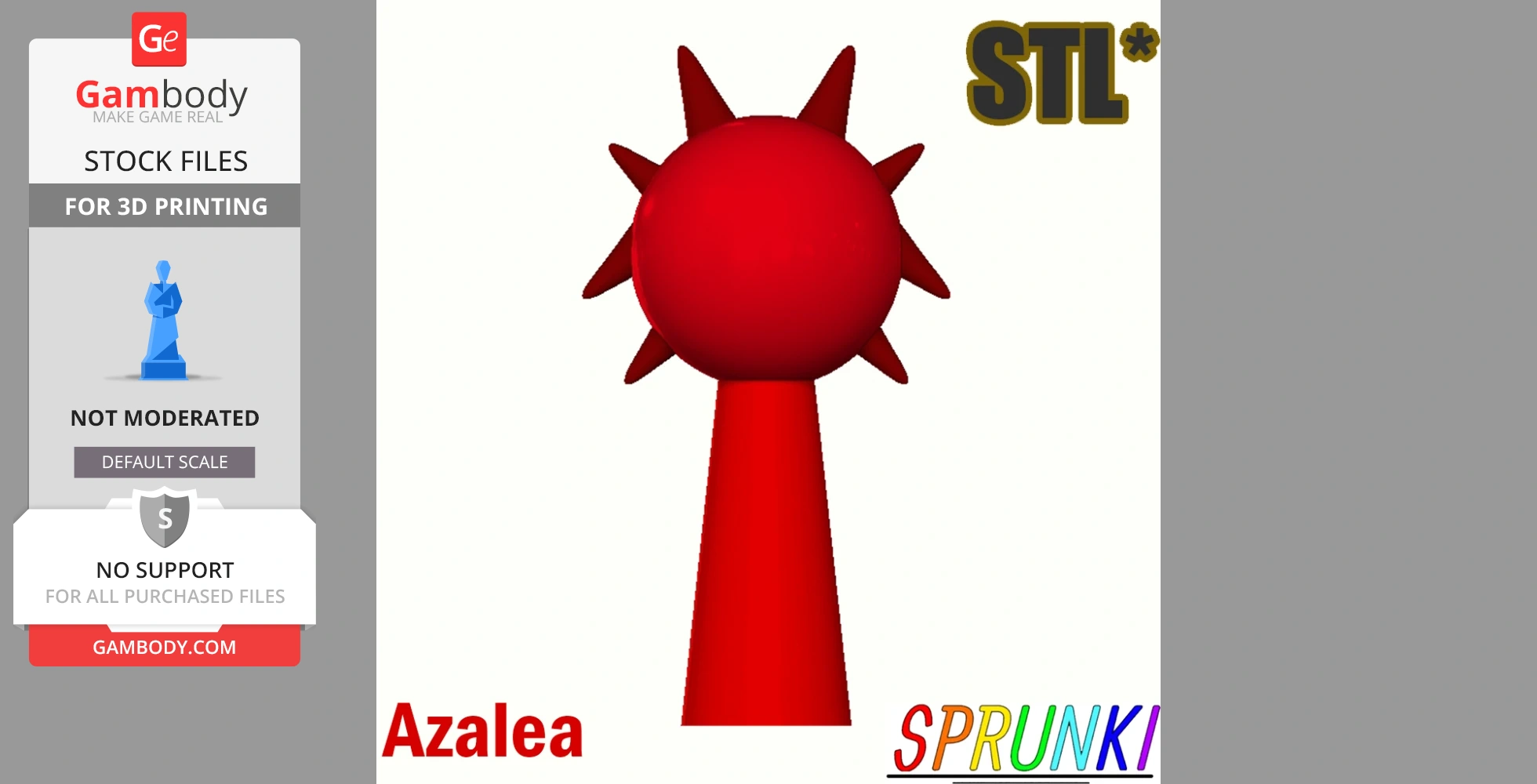 A red spiked sphere atop a cone shape, designed for 3D printing.