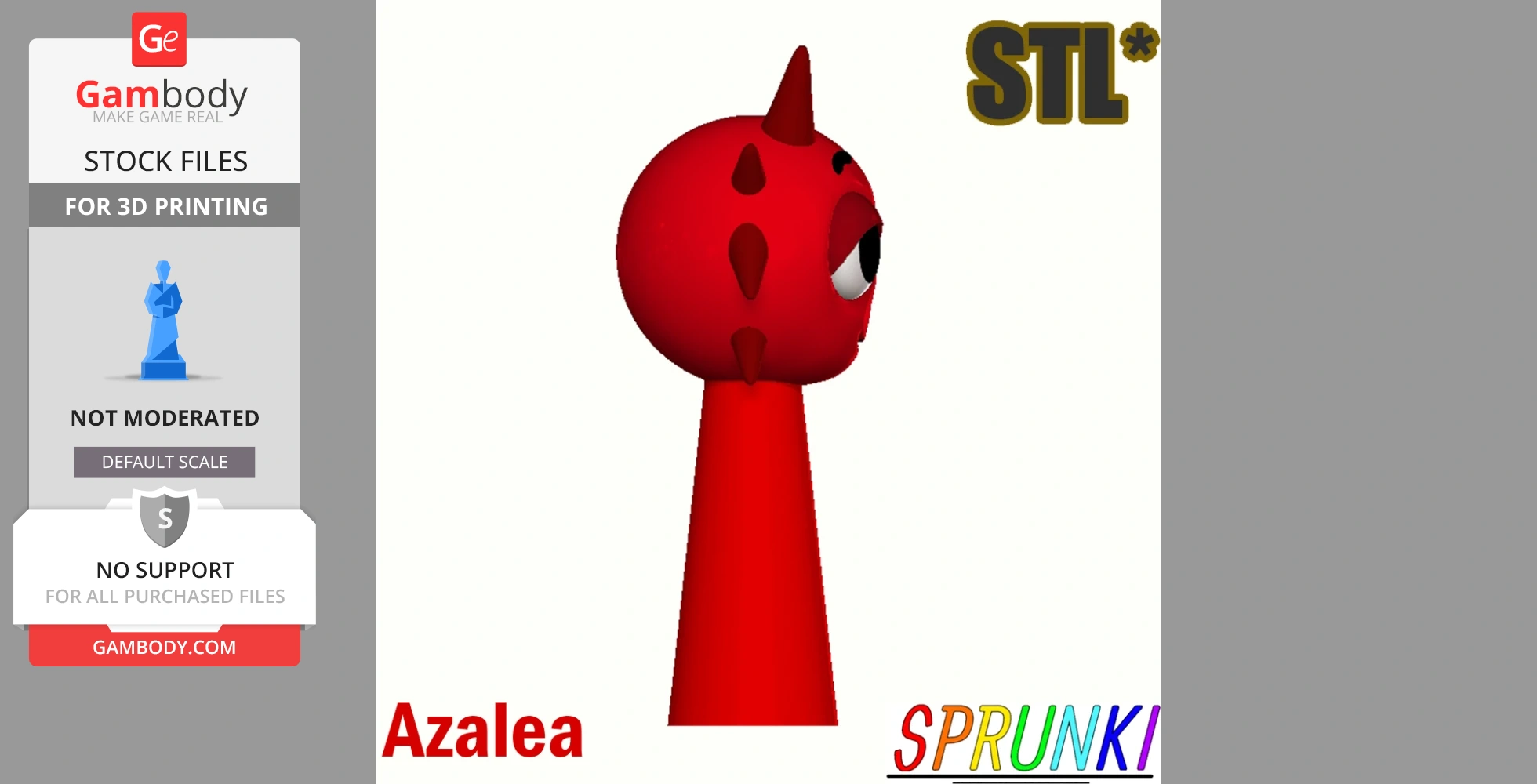 Red character model with one horn and triangular details on head, designed for 3D printing.