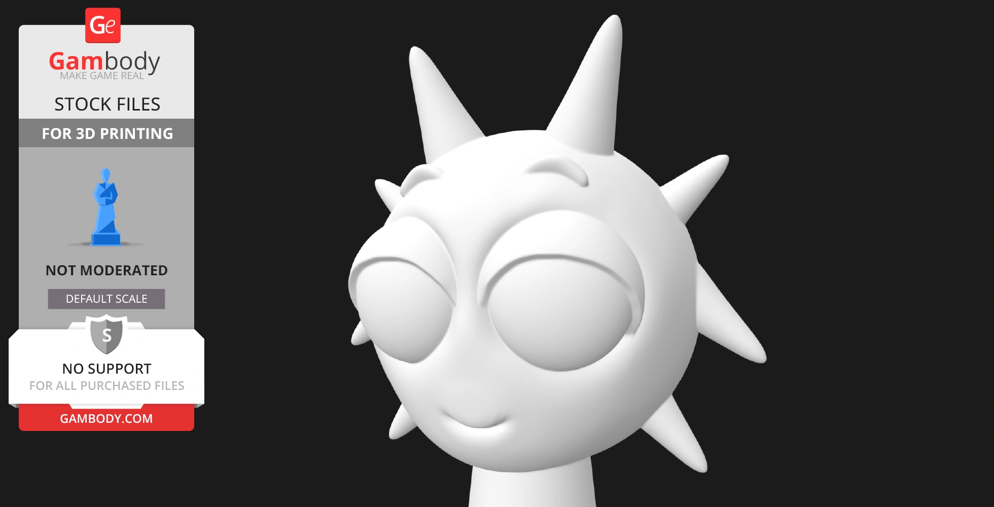 3D model of a character with spikes on its head and closed eyes, designed for 3D printing.