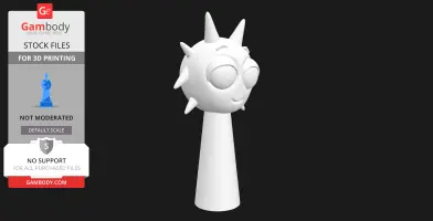 A spiky-headed character with closed eyes and a cone-shaped body, designed for 3D printing.