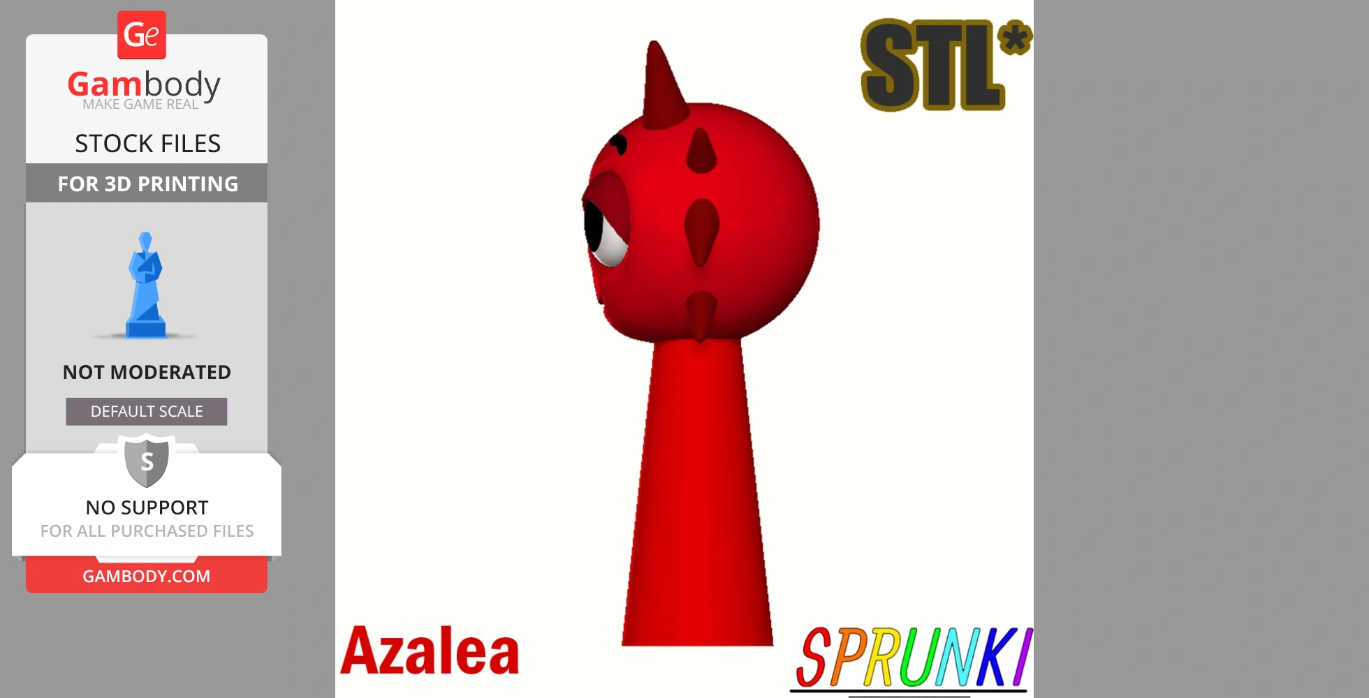 A 3D model of a red, conical character with spikes and large eyes, intended for 3D printing.