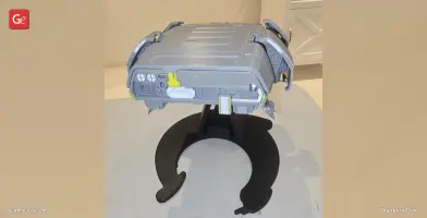 A detailed 3D-printed Class D Crew Escape Module model on a black stand.