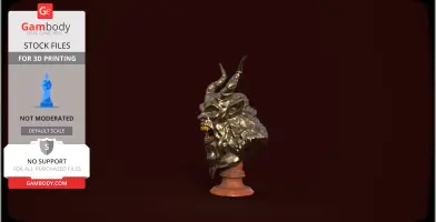 Bust of Krampus with horns and sharp teeth, set on a pedestal, designed for 3D printing.