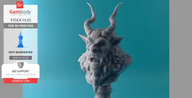 Detailed Krampus bust with horns and snarling expression, prepared for 3D printing.