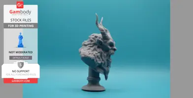 A bust of Krampus with horns and a menacing expression, designed for 3D printing.