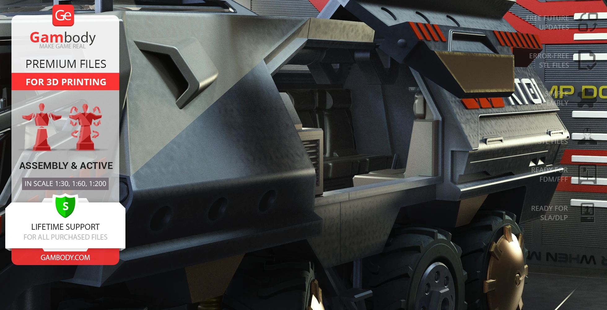 Futuristic armored transport vehicle with detailed design, suitable for 3D printing.