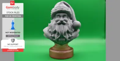 3D printed Santa Claus bust with a detailed beard and hat, set against a green backdrop.