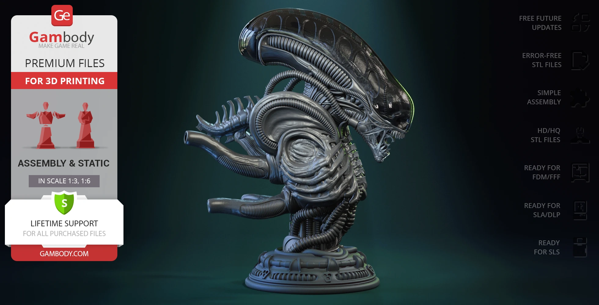 A detailed 3D model of a Xenomorph mesoskeleton bust, showcasing intricate biomechanical details.