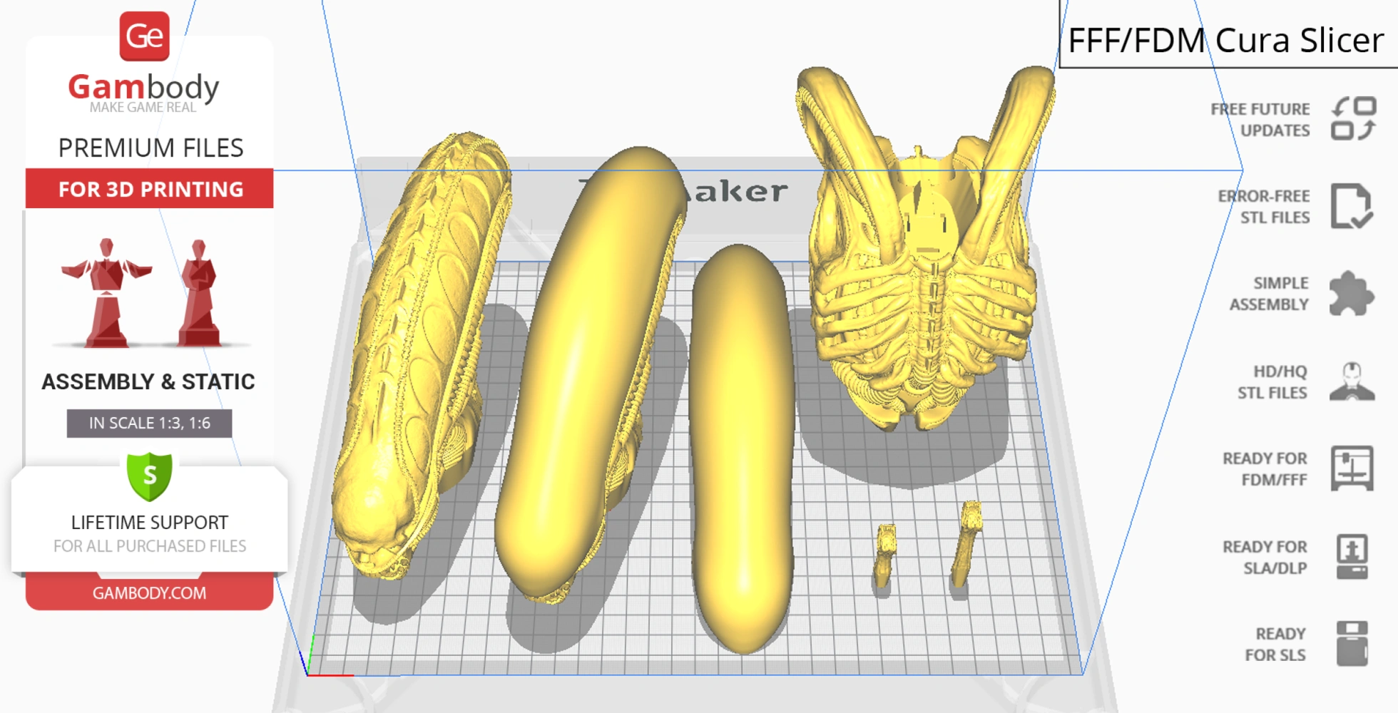 A segmented 3D model of a Xenomorph bust, including a detailed ribcage and elongated head pieces.