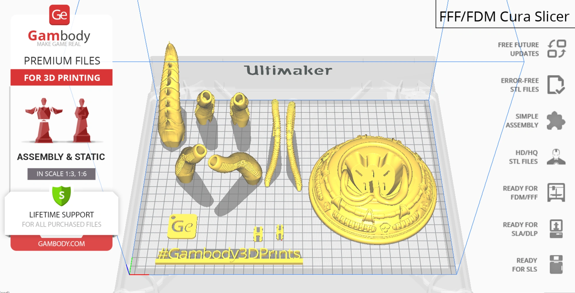 3D model parts for a Xenomorph Mesoskeleton bust displayed in a slicing software layout for printing.