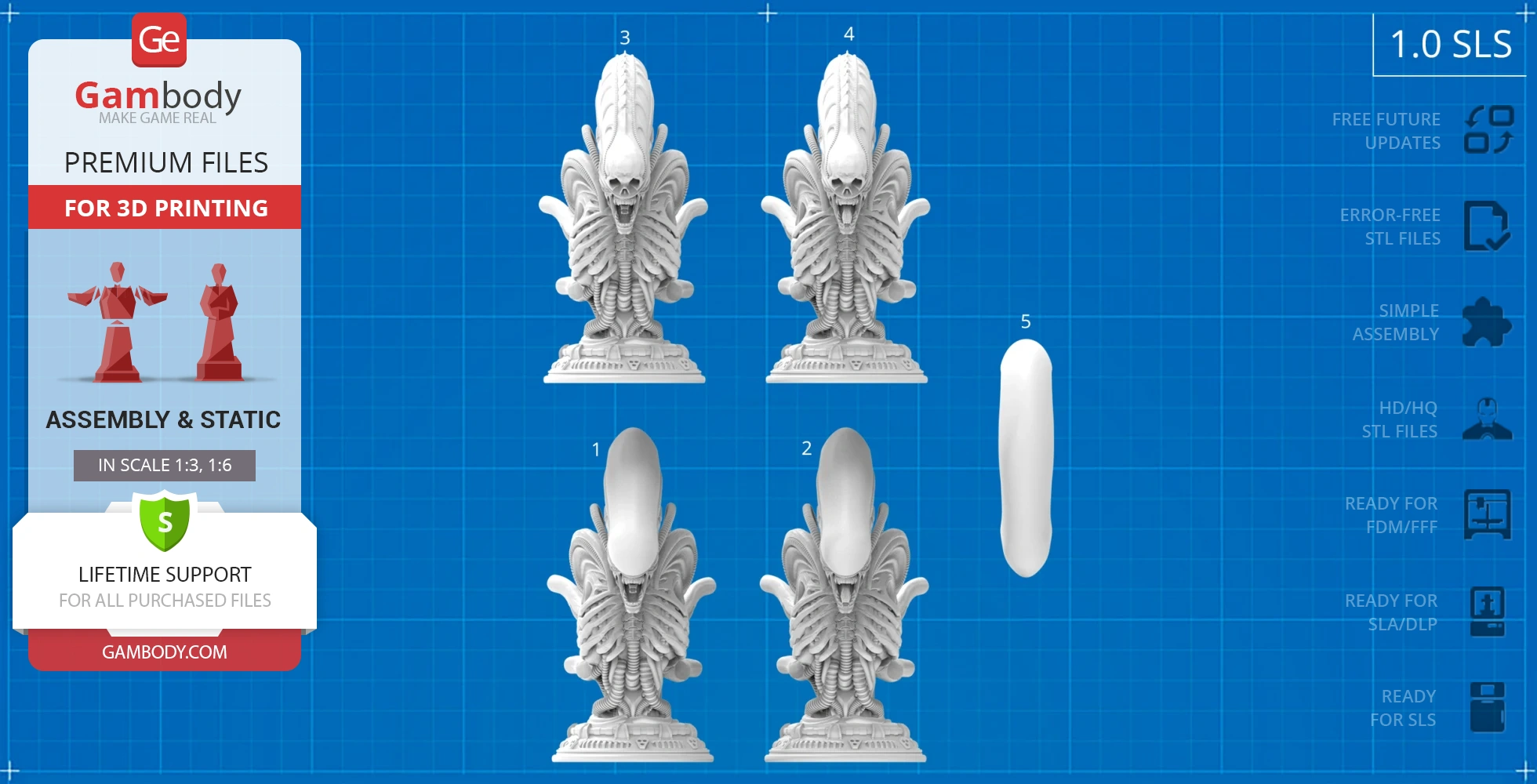 Xenomorph mesoskeleton bust with detailed rib-like structure, ready for 3D printing.