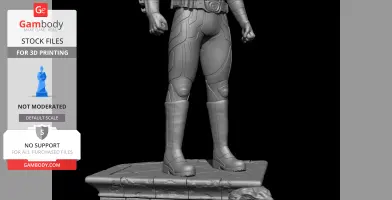 3D model of The Dark Knight from waist down, in detailed armor, standing on a decorative base.