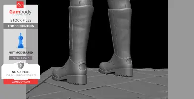 Close-up view of detailed boots on a textured base, designed for 3D printing.