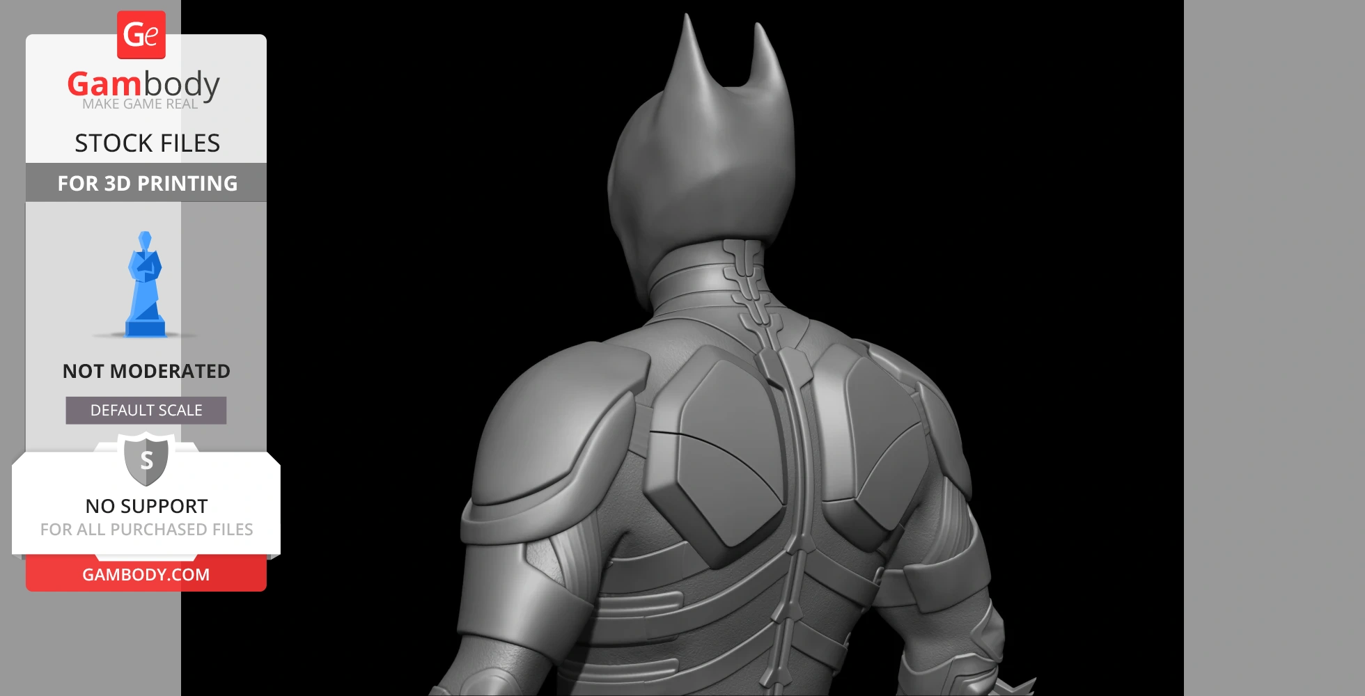 A 3D model of Batman's back, detailed armor and cowl, suited for 3D printing, from the Dark Knight series.