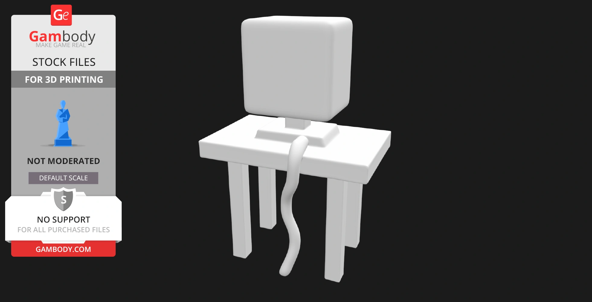 Stylized 3D model of a computer monitor on a table with a cable, designed for 3D printing.