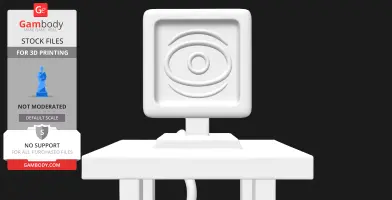 A stylized computer with an eye symbol on the screen, designed for 3D printing.