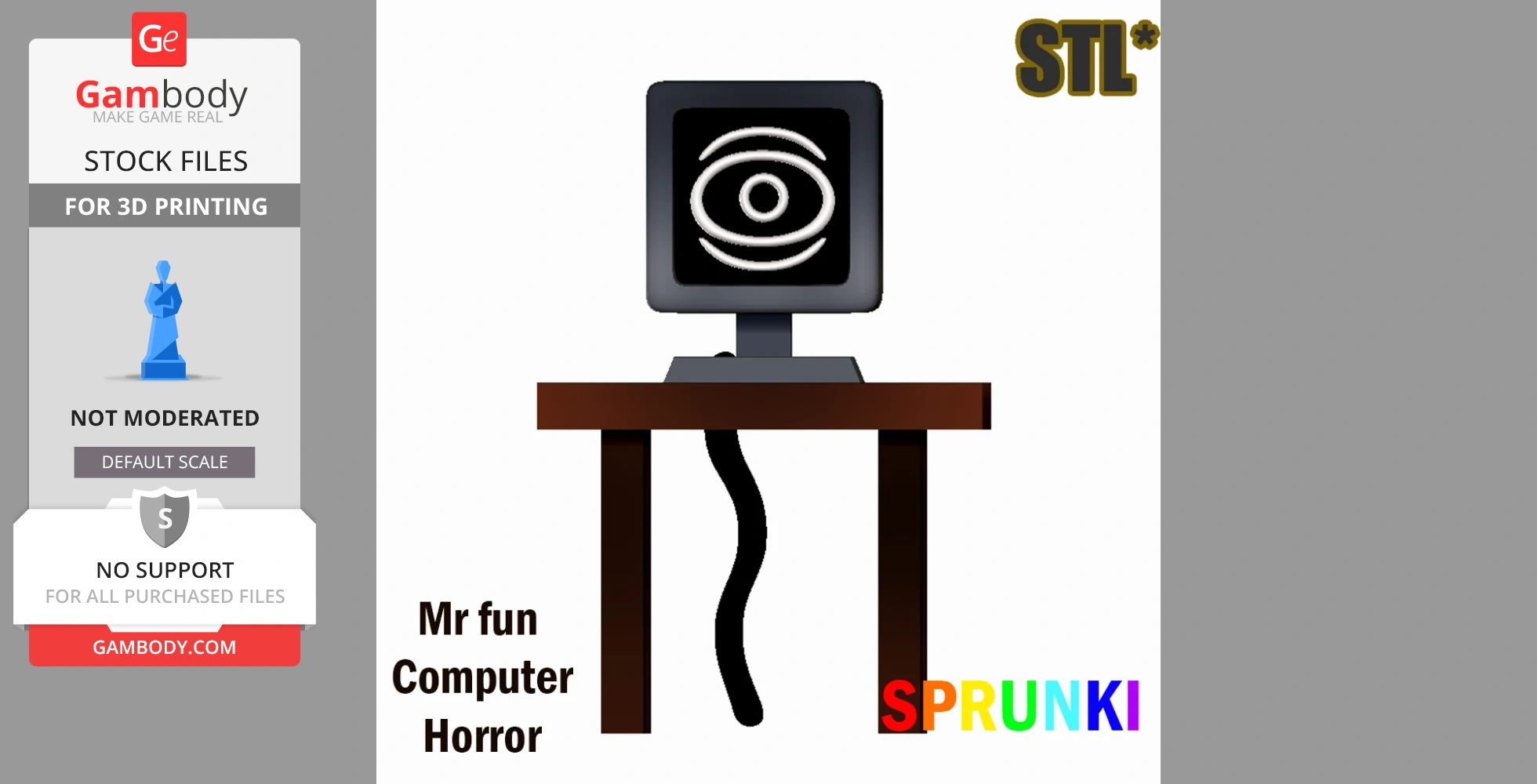Stylized digital art of a computer with an eye symbol on screen, sitting on a table with a cable dangling.