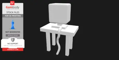 Stylized 3D model of a computer monitor on a table with a cable, designed for 3D printing.