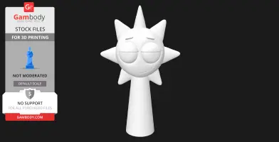 A 3D model of a sun character with closed eyes and a smiling face, featuring sunbeam spikes, on a cone base.