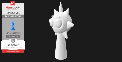 3D model of a stylized, cartoonish sun character with spikes and sunglasses-like eyes on a conical base.