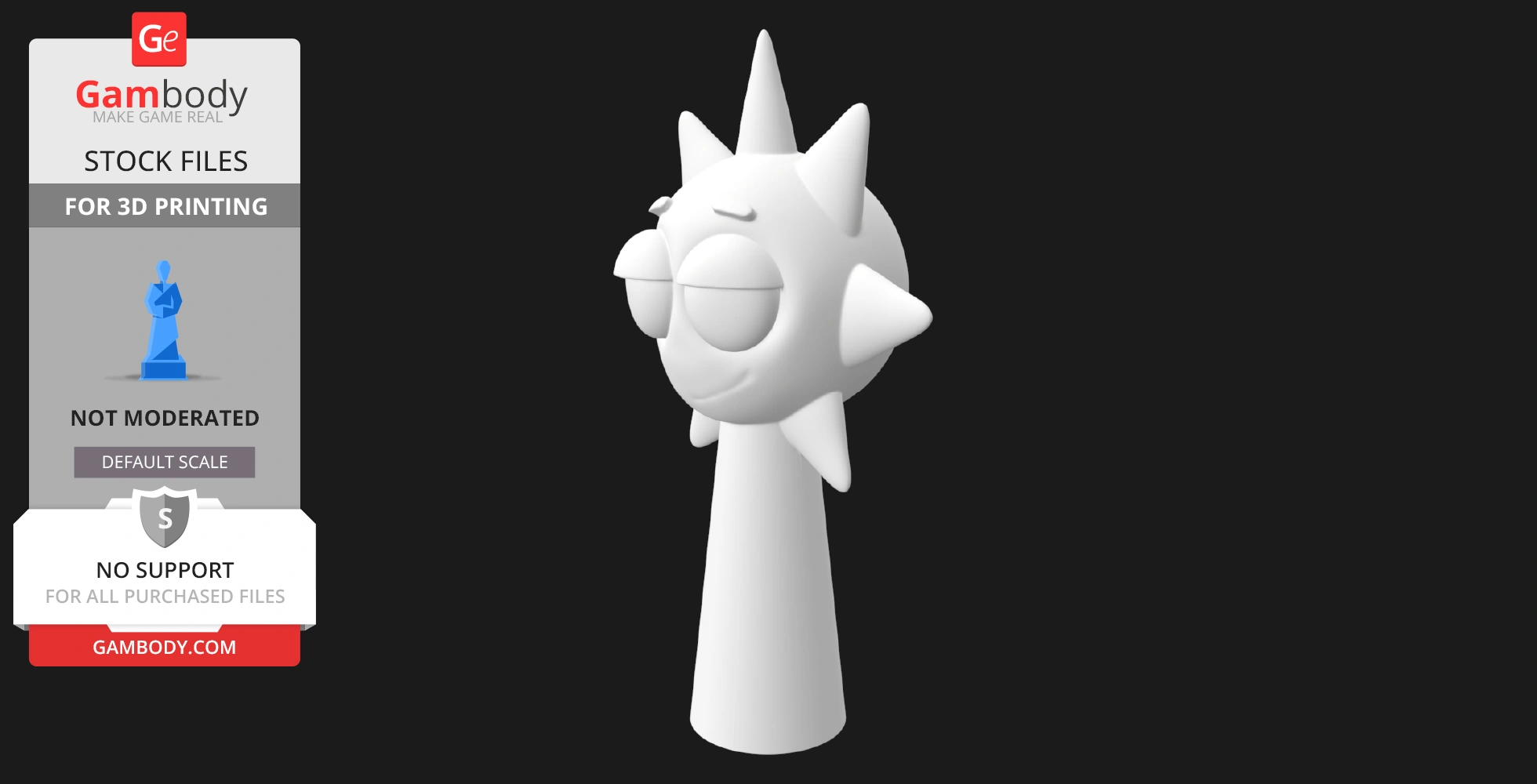3D model of a stylized, cartoonish sun character with spikes and sunglasses-like eyes on a conical base.