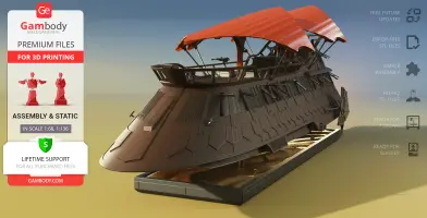 3D model of a sci-fi sail barge with red canopies, designed for 3D printing from Gambody.