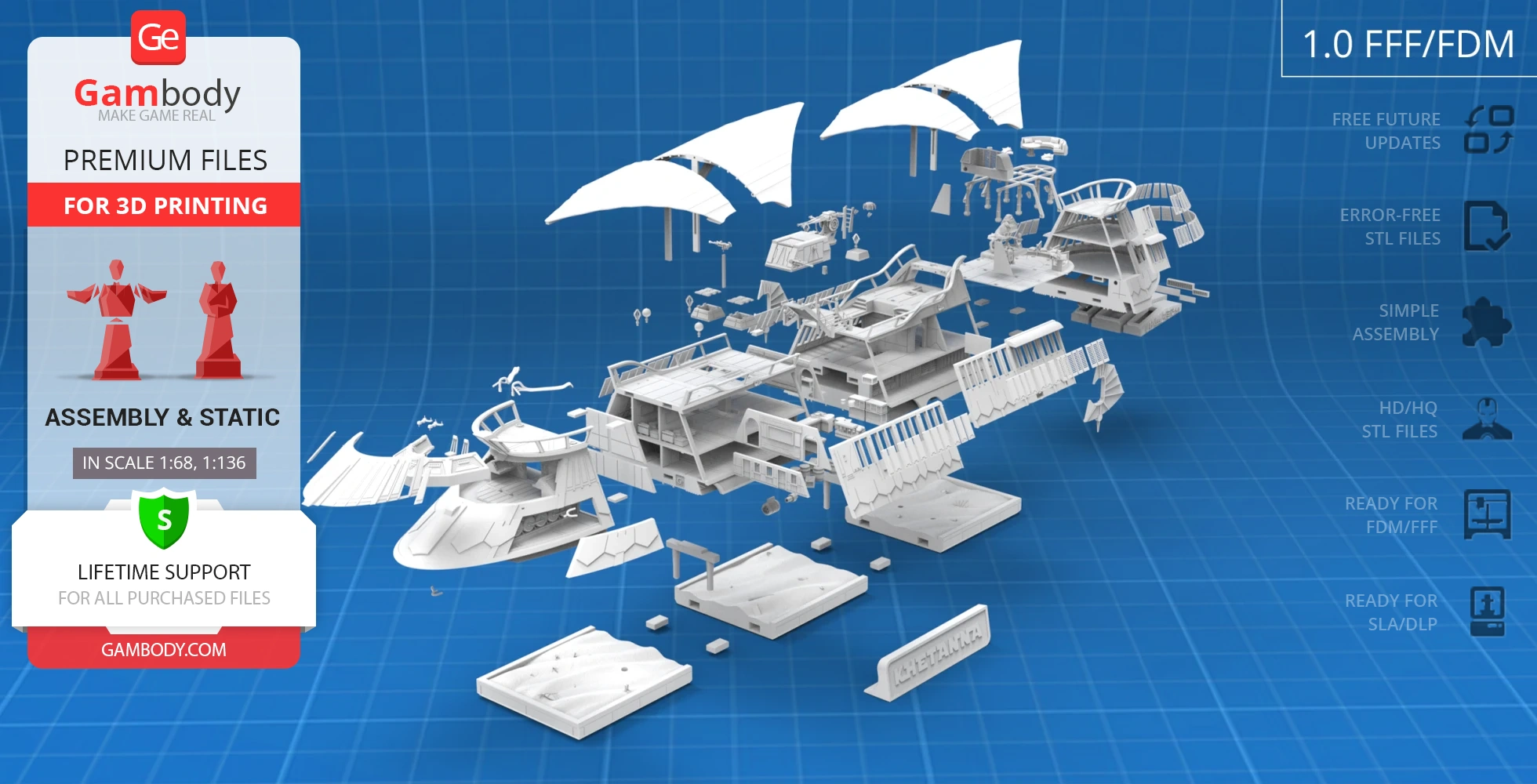 Exploded view of Khetanna Sail Barge 3D model parts on a blue grid background.
