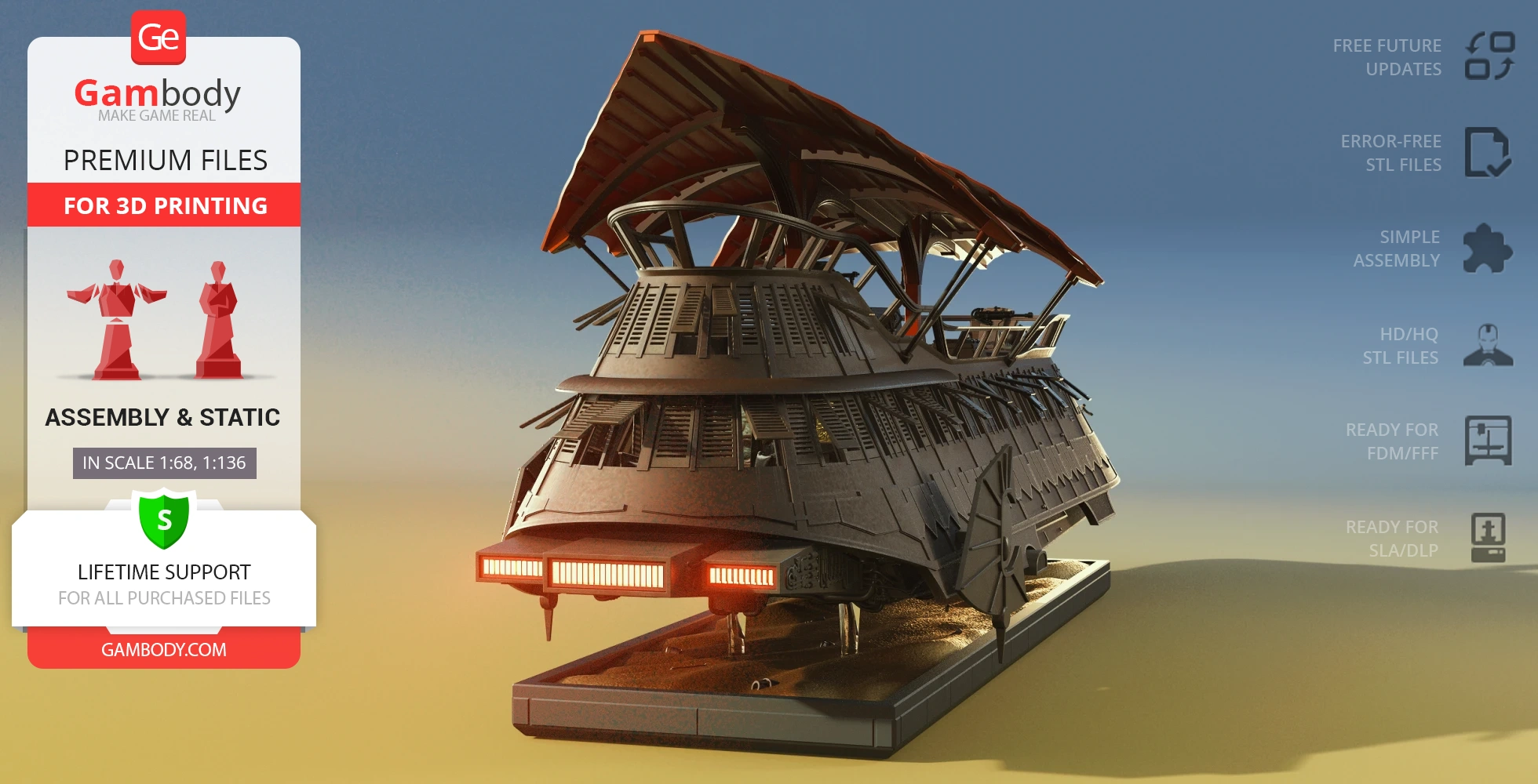 Detailed sci-fi sail barge model with intricate design features for 3D printing.