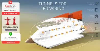 3D model of Khetanna Sail Barge with LED wiring tunnels, suitable for 3D printing and assembly.