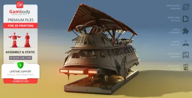 Detailed sci-fi sail barge model with intricate design features for 3D printing.