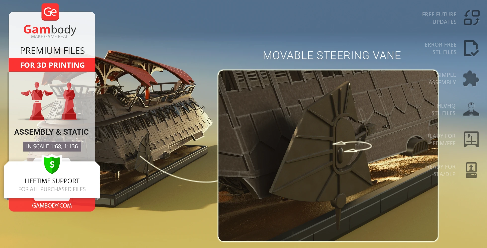 A detailed 3D model of a Khetanna Sail Barge with movable steering vane for 3D printing.