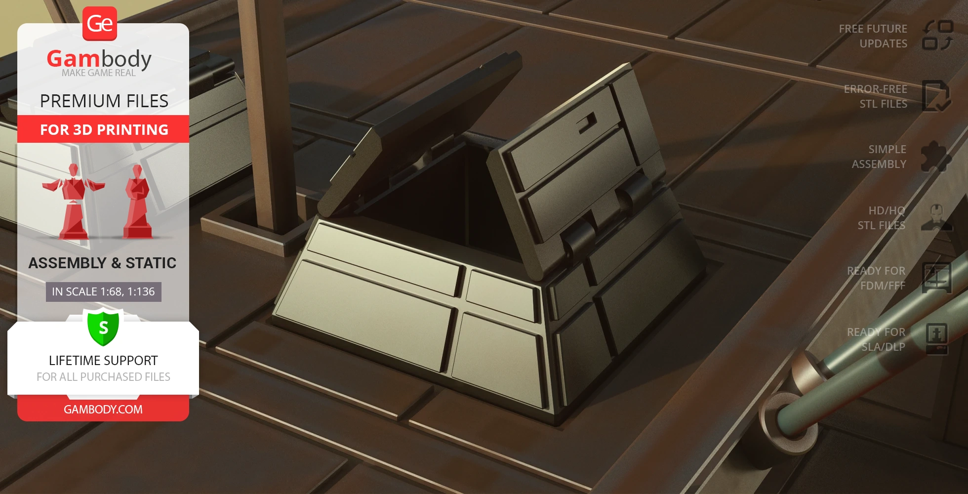 Rectangular hatch with open lid on detailed mechanical surface.