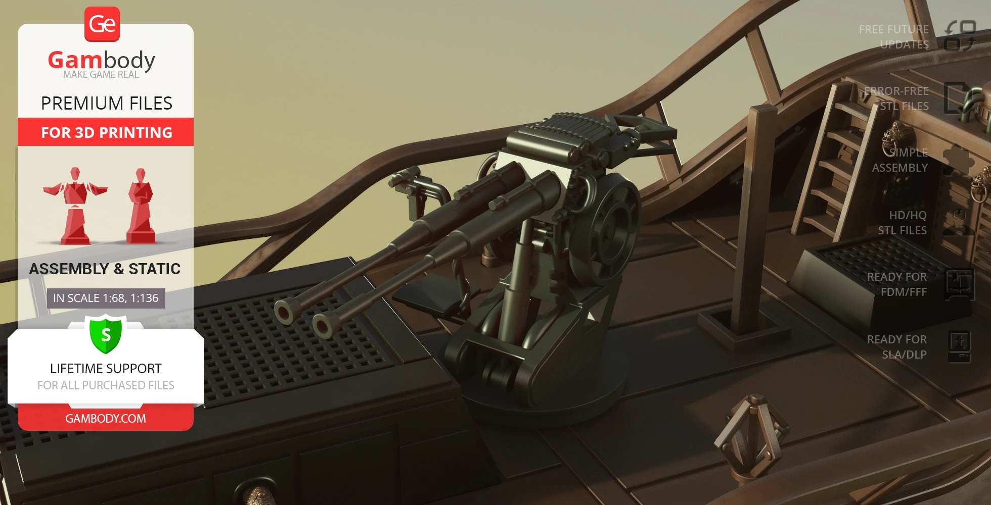 Model of a detailed turret on the deck of a fictional sail barge, designed for 3D printing.
