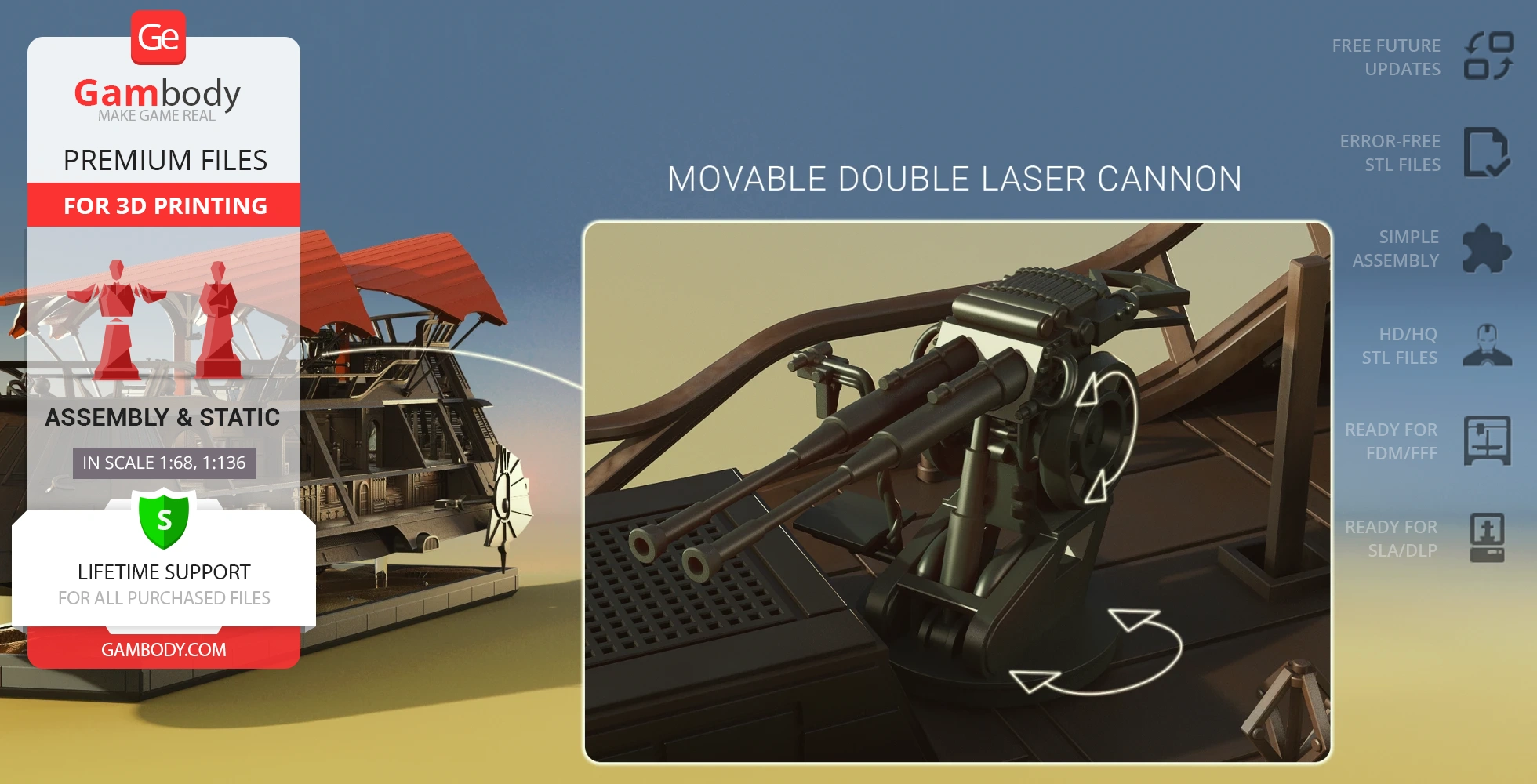 Khetanna Sail Barge model with detailed movable double laser cannon for 3D printing.