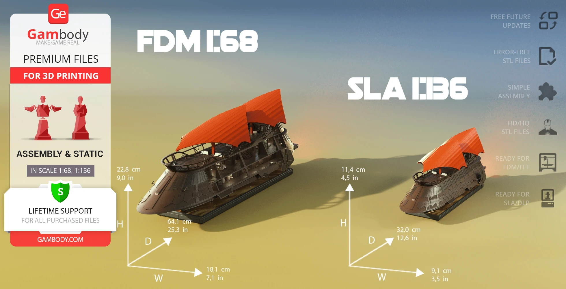 3D models of Khetanna Sail Barge for printing, shown in two scales with measurement details.