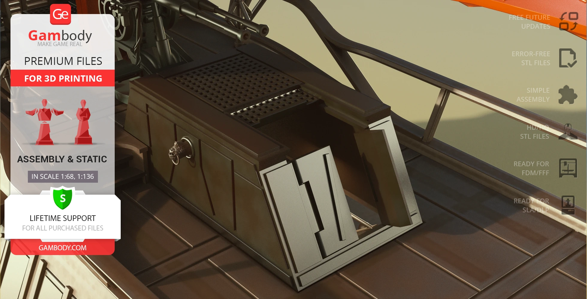 Detailed 3D model of a sci-fi sail barge for printing, featuring mechanical details and assembly options.