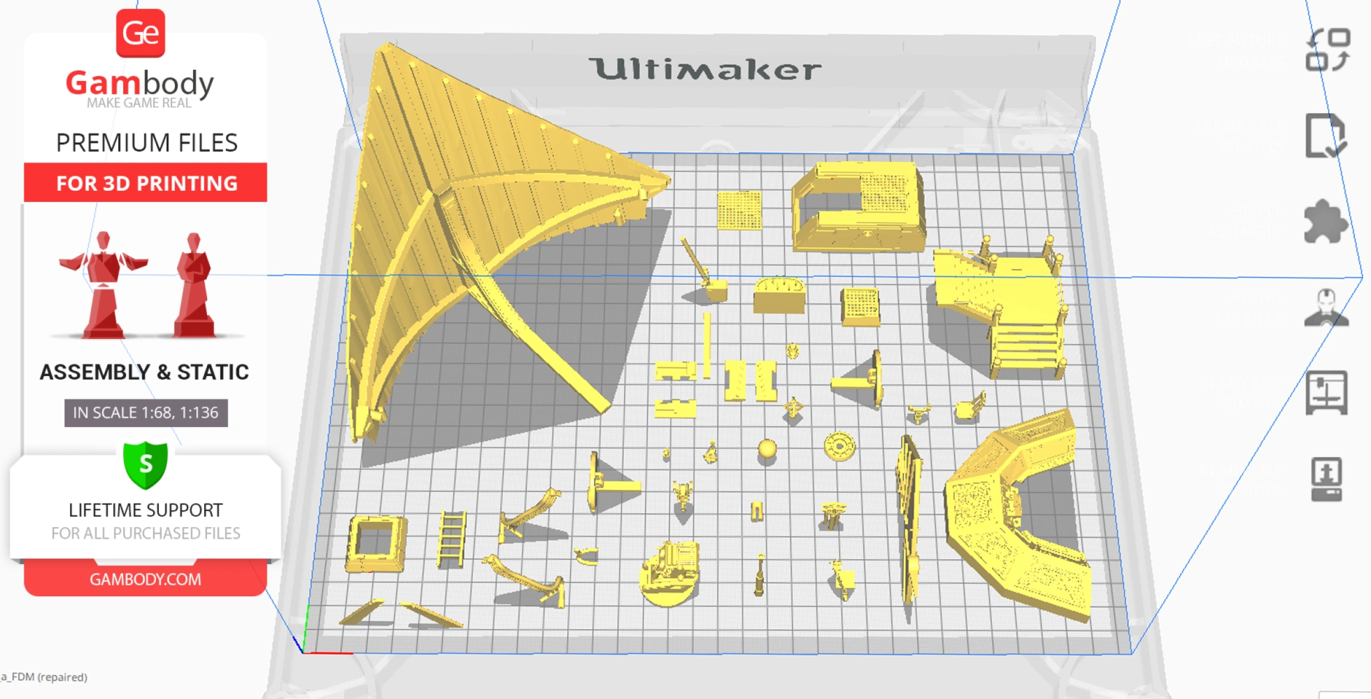 3D print layout of the Khetanna Sail Barge parts on a grid, ready for assembly.