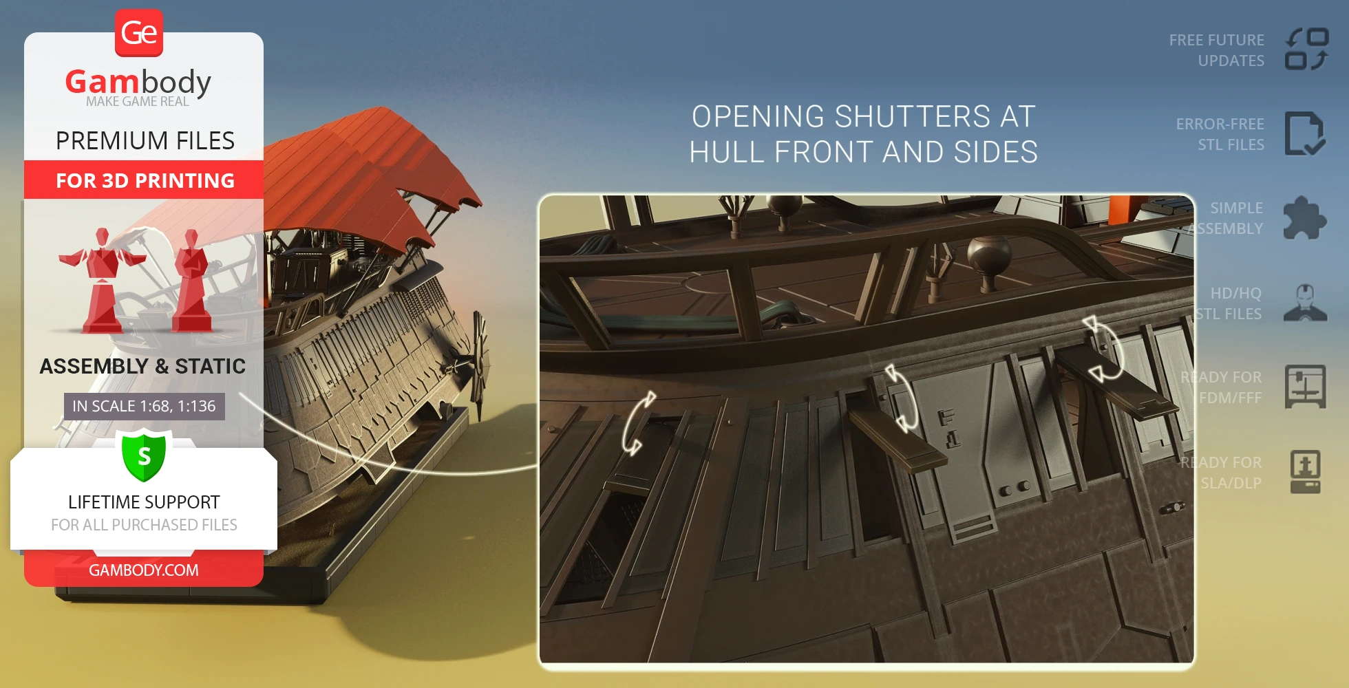 3D model of Khetanna Sail Barge with opening shutters, available for detailed printing from Gambody.