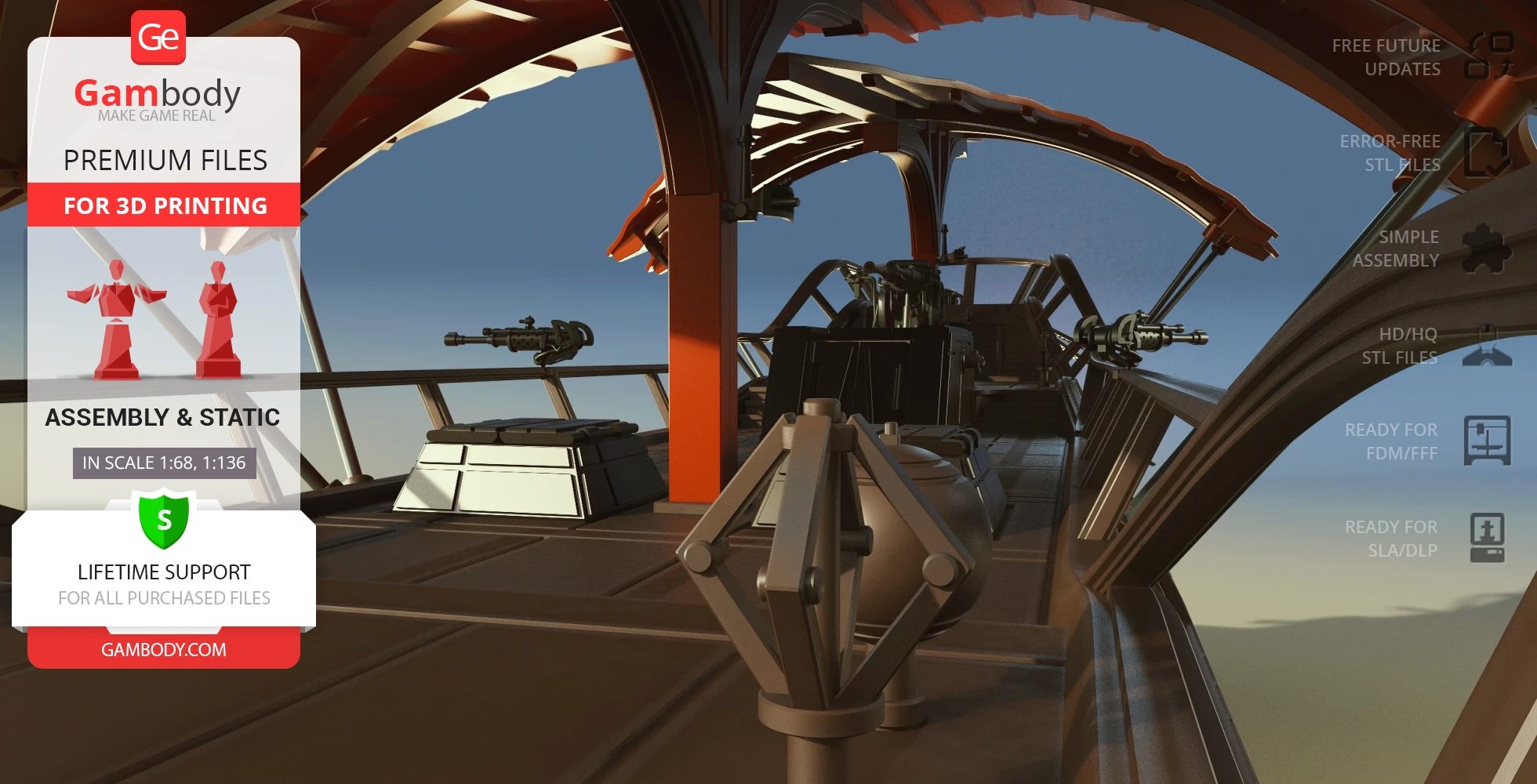Interior view of a detailed 3D model of Khetanna Sail Barge, featuring intricate structures and mounted guns.