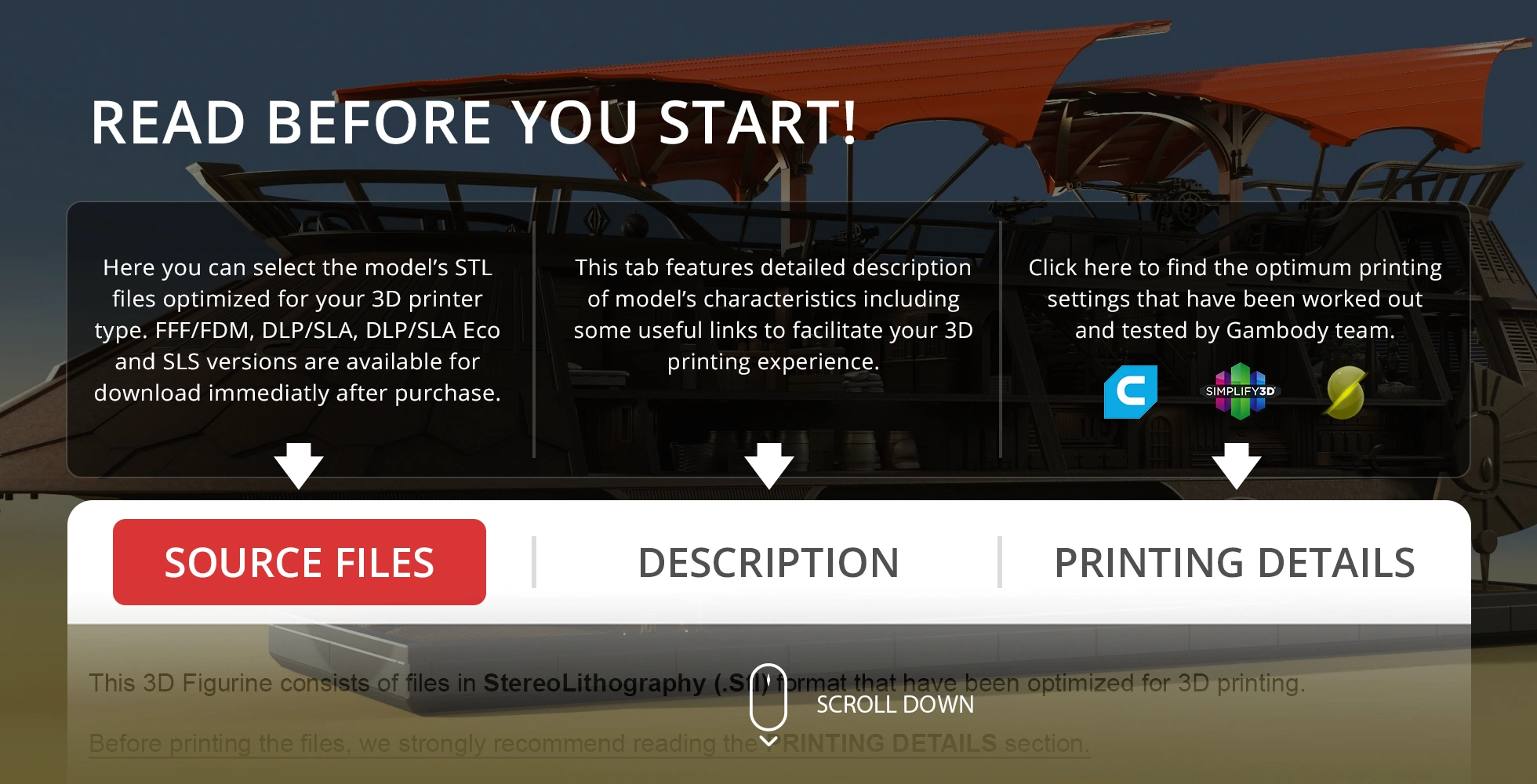 Image showing instructions and tabs for downloading and printing 3D STL files of the Khetanna Sail Barge.